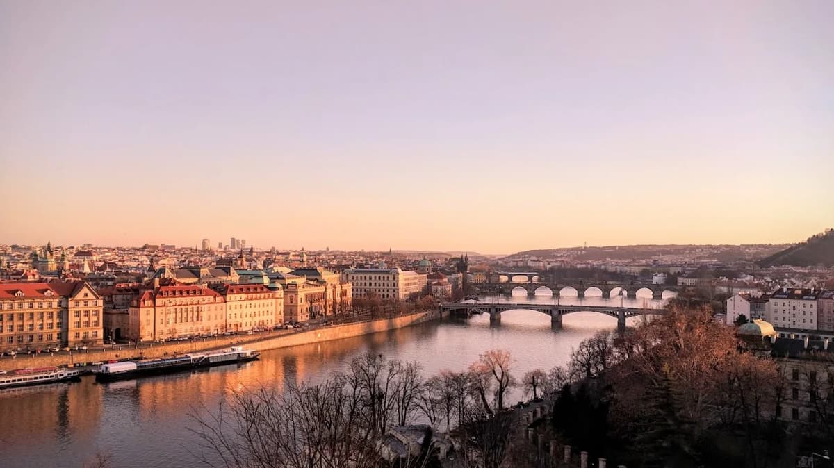 Prague’s skyline and the Vltava bridges at sunset, host city of Liberty in Our Lifetime 2024