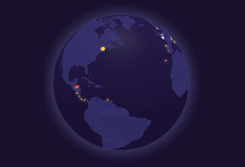 The Free Cities Directory globe with project markers across the Americas and Europe