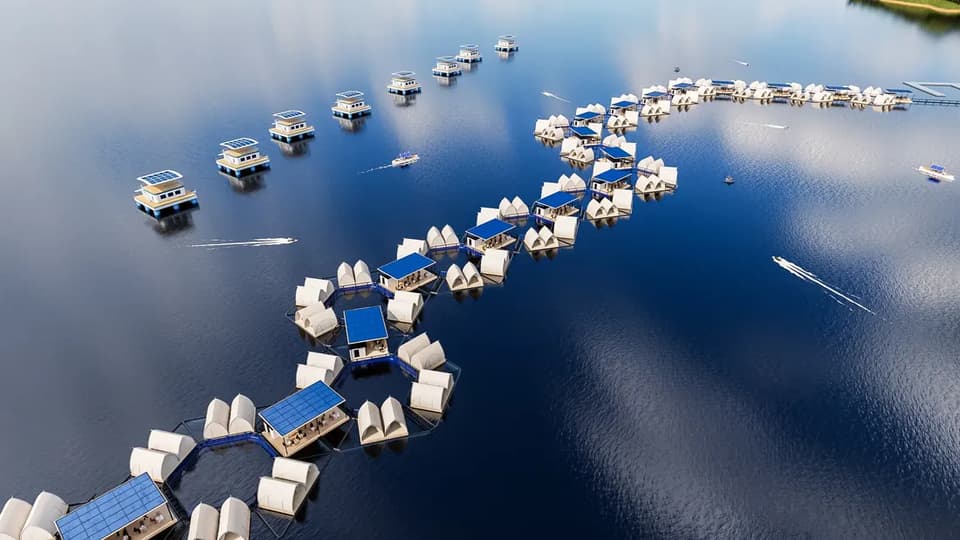 Rendering of the planned Roatán Reef Resort: ArkPad-D units moored in a chain off the Honduran coast
