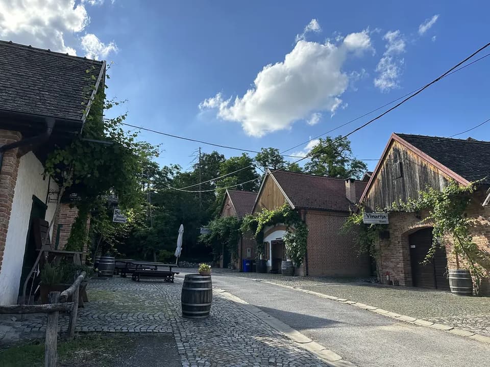 A lane of old brick wine cellars in a Danube border village near Liberland