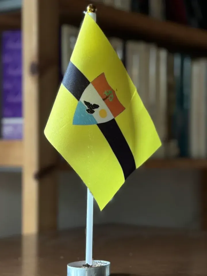 A Liberland table flag, one of the symbols of statehood adopted by micronations