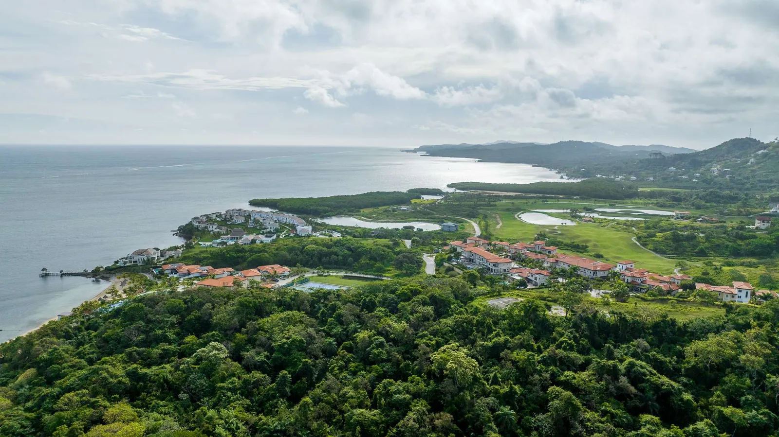 Aerial view of Próspera on the island of Roatán, Honduras